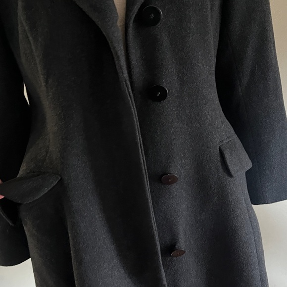 Anne Klein II Vintage Black Merino Wool and Angora Women’s Long Trench Pea Coat - Picture 8 of 12
